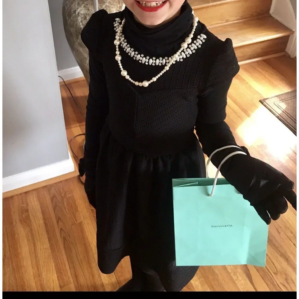 Monteau Girl Black Pearl Breakfast at Tiffany Dress Costume Party Sz 7 Halloween